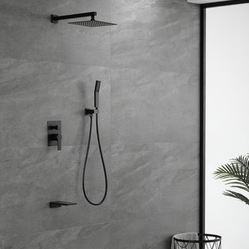 Shower System with Waterfall Tub Spout and Handheld Shower Head, 10" Rain Shower Faucet Sets